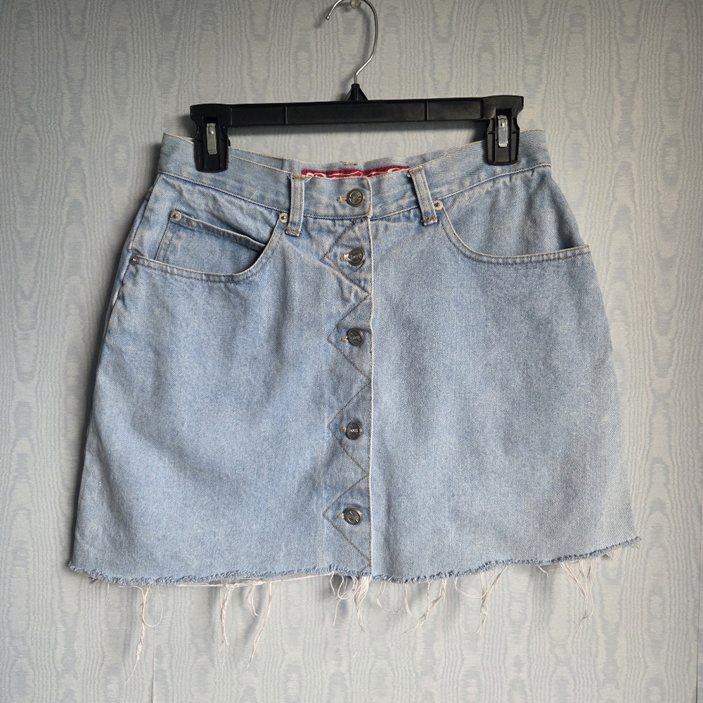 Vintage 90s Femme Fatale No‎ Excuses Full Button Front Denim Mini Skirt 9/10
